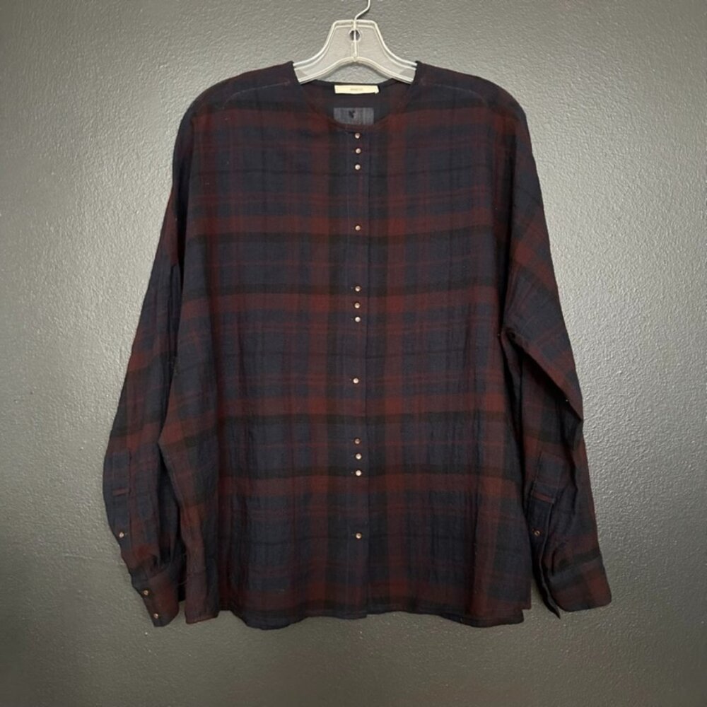 Sessun Plaid wool gauze buttondown – navy plaid - S